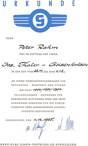 Urkunde Fa. Peter